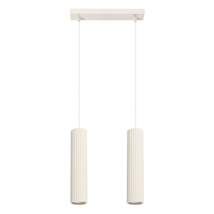 Lampe suspendue Oslo 2 beige avec embase et câbles suspendus, vue d'ensemble sur fond blanc