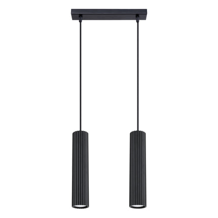 Lampe suspendue Oslo 2 noir avec embase et câbles suspendus, vue d'ensemble sur fond blanc