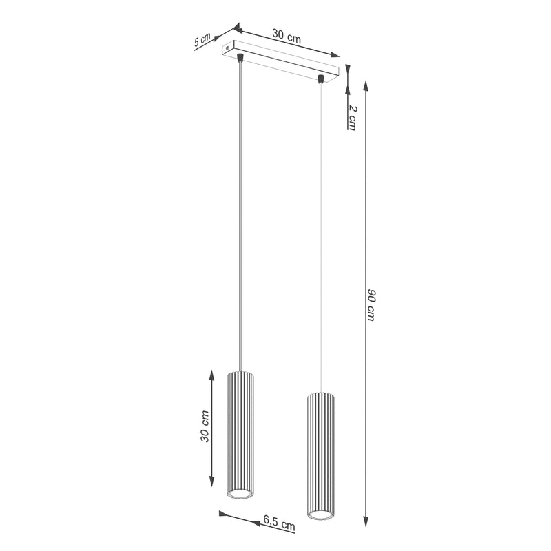Dimensions Oslo 2 In-line Grooved Aluminum Cylinders Suspension Lamp Red Ochre