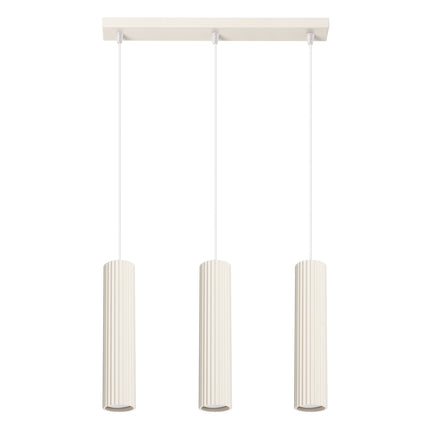 Suspension Oslo 3 lumières beige, vue rapprochée de la plaque de plafond et des câbles