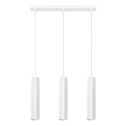 Suspension Oslo 3 lumières blanc, vue rapprochée de la plaque de plafond et des câbles
