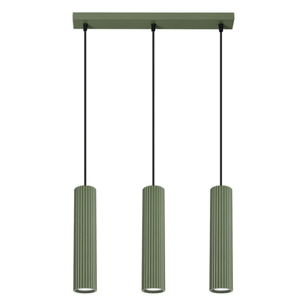 Suspension Oslo 3 lumières vert, vue rapprochée de la plaque de plafond et des câbles