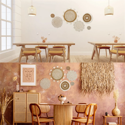 Panier mural en rotin à pompons de style bohème