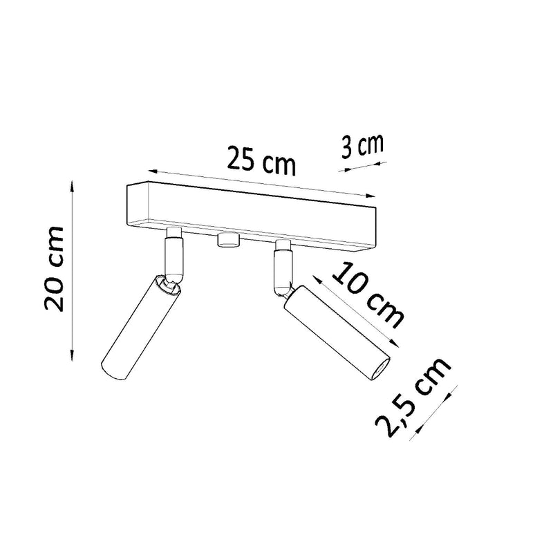 Dimensions Plafonnier 2 Spots Orientables en Acier Blanc