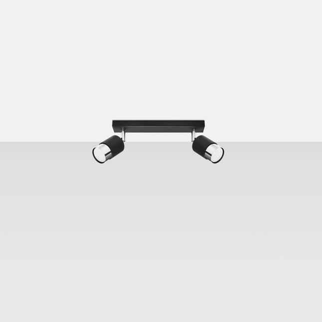 Plafonnier 2 spots Double Cylindre noir et chrome avec têtes orientées