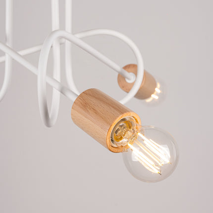 plafonnier 3 bras bouclés en bois et métal blanc, détail de la matière