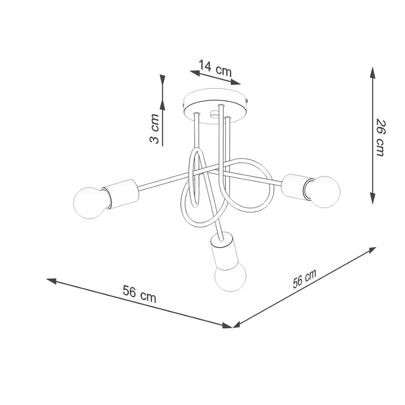 Dimensions Plafonnier 3 Bras Bouclés en Bois et Métal Noir
