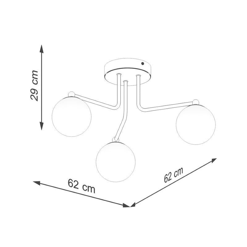 Dimensions Plafonnier 3 Globes Opale sur Bras Blanc