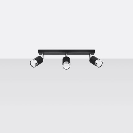 Plafonnier 3 spots Double Cylindre noir et chrome avec têtes orientées