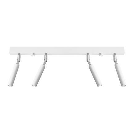 Plafón 4 focos orientables de acero blanco, tubos finos y rótulas cromadas