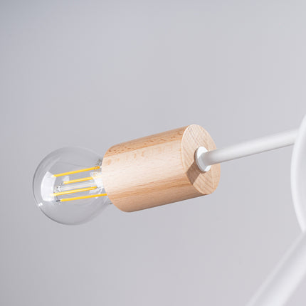 plafonnier 5 bras bouclés en bois et métal blanc, détail de la matière