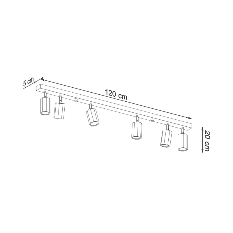Dimensions Plafonnier Sculpté 6 Spots Orientables en Chêne