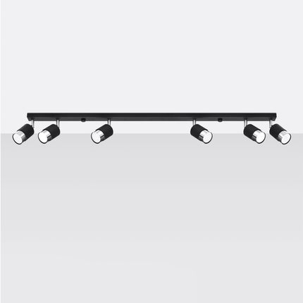 Plafonnier 6 spots Double Cylindre noir et chrome avec têtes orientées