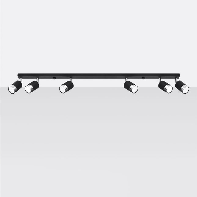 Plafonnier 6 spots Double Cylindre noir et chrome avec têtes orientées