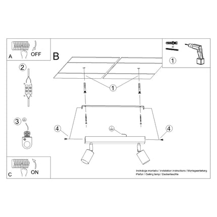 Instructions de montage du Plafonnier Acier Luxe 2 Barre Noir/Chrome