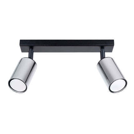 Plafonnier Acier Luxe 2 Barre Noir/Chrome, spots orientables, éteint