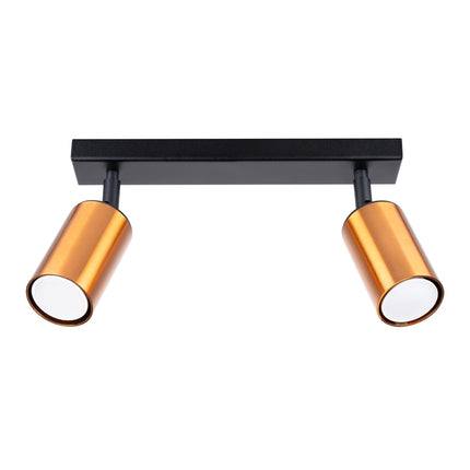 Plafonnier Acier Luxe 2 Barre Noir/Cuivre, spots orientables, éteint
