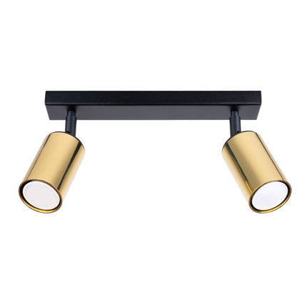 Plafonnier Acier Luxe 2 Barre Noir/Doré, spots orientables, éteint