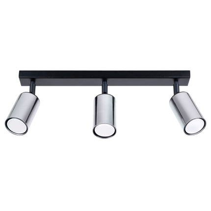 Plafonnier Acier Luxe 3 Barre Noir/Chrome, spots orientables, éteint