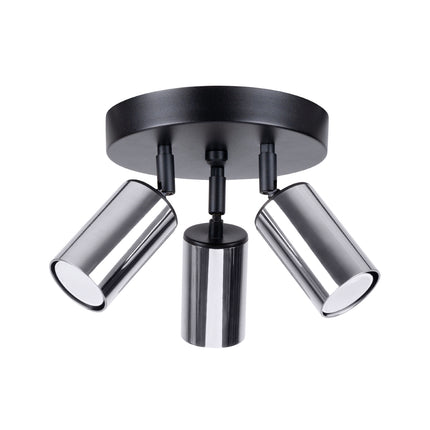 Plafonnier Acier Luxe 3 Rond Noir/Chrome, spots orientables, éteint