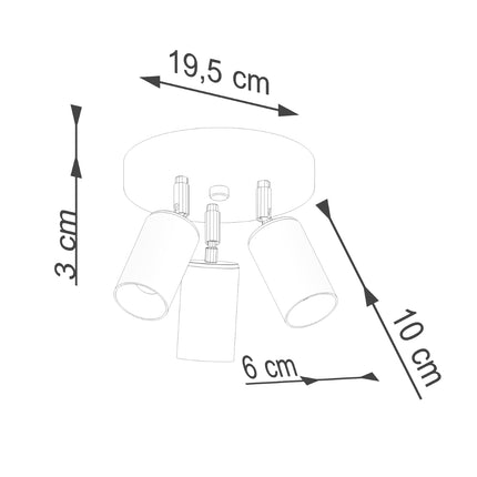 Schéma de cotes du Plafonnier Acier Luxe 3 Rond, platine Ø 19,5 cm