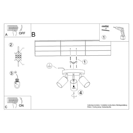 Instructions de montage du Plafonnier Acier Luxe 3 Rond Noir/Cuivre