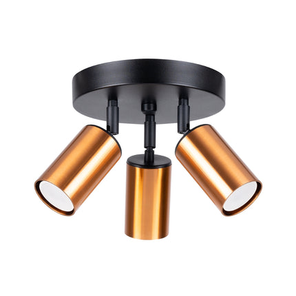 Plafonnier Acier Luxe 3 Rond Noir/Cuivre, spots orientables, éteint
