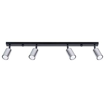 Plafonnier Acier Luxe 4 Barre Noir/Chrome, spots orientables, éteint