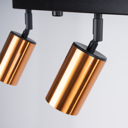 Plafonnier Acier Luxe 4 Barre Noir/Cuivre, vue de profil