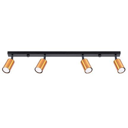 Plafonnier Acier Luxe 4 Barre Noir/Cuivre, spots orientables, éteint