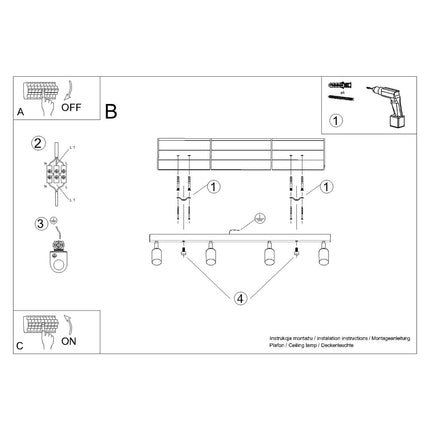 Instructions de montage du Plafonnier Acier Luxe 4 Barre Noir/Doré