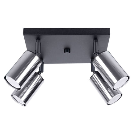 Plafonnier Acier Luxe 4 Carré Noir/Chrome, spots orientables, éteint