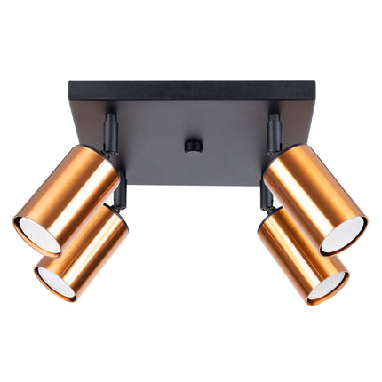 Plafonnier Acier Luxe 4 Carré Noir/Cuivre, spots orientables, éteint