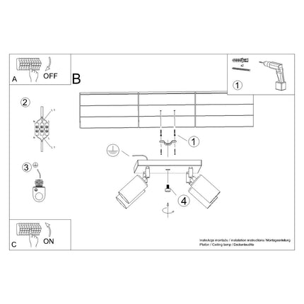 Instructions de montage du Plafonnier Acier Luxe 4 Carré Noir/Doré
