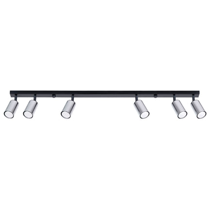 Plafonnier Acier Luxe 6 Barre Noir/Chrome, spots orientables, éteint
