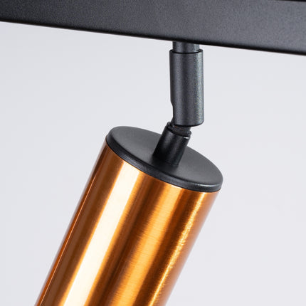 Plafonnier Acier Luxe 6 Barre Noir/Cuivre, vue de dessous