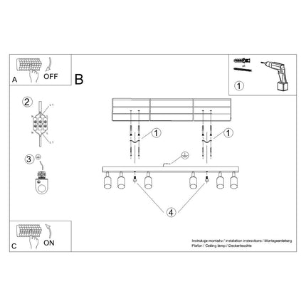 Instructions de montage du Plafonnier Acier Luxe 6 Barre Noir/Cuivre