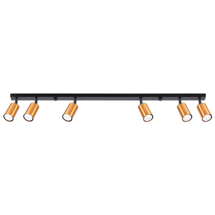 Plafonnier Acier Luxe 6 Barre Noir/Cuivre, spots orientables, éteint