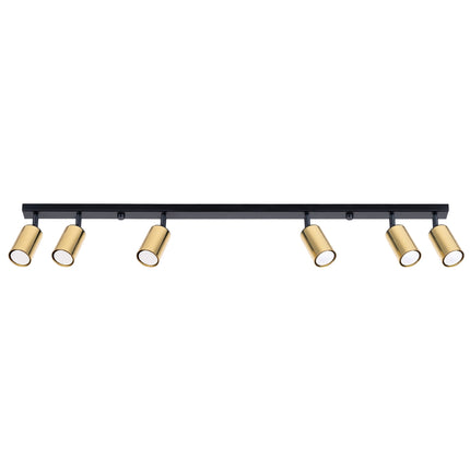 Plafonnier Acier Luxe 6 Barre Noir/Doré, spots orientables, éteint