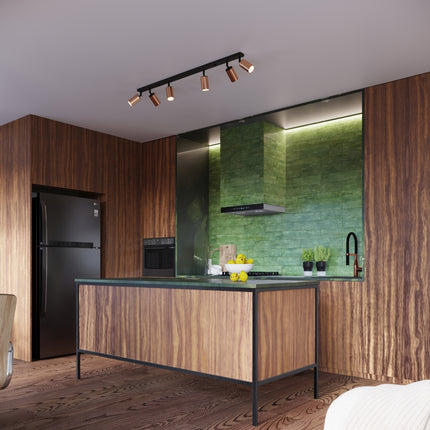 Plafonnier Acier Luxe Noir/Cuivre installé dans un intérieur moderne