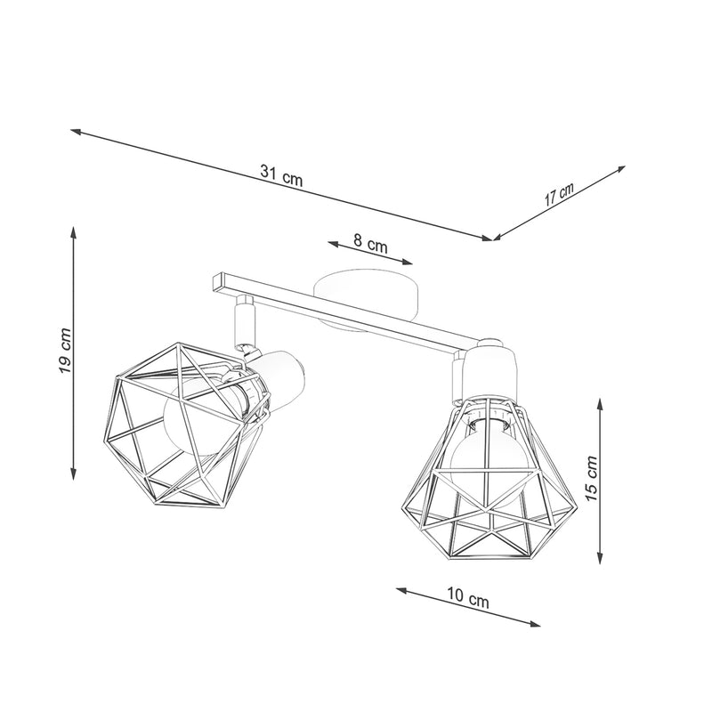 Dimensions Plafonnier Ajustable LED 2 Spots Cage Acier Blanc