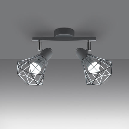 Détail de la douille E14 et de la rotule chromée orientable du plafonnier blanc
