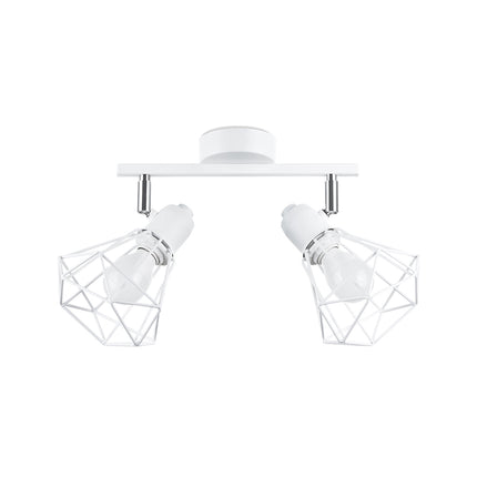 Plafonnier ajustable LED 2 spots en acier blanc, cage filaire style atelier vue de face
