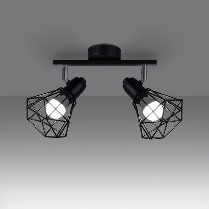 Détail de la douille E14 et de la rotule chromée orientable du plafonnier noir