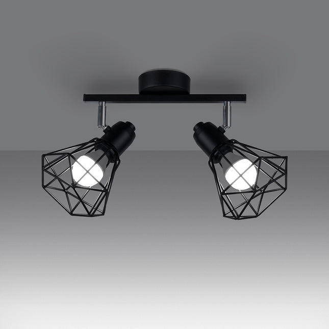 Détail de la douille E14 et de la rotule chromée orientable du plafonnier noir