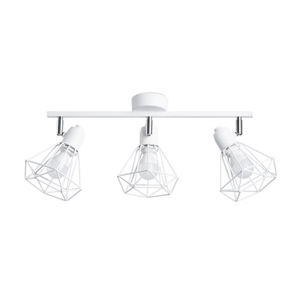 Plafonnier ajustable LED 3 spots en acier blanc, cage filaire style atelier vue de face