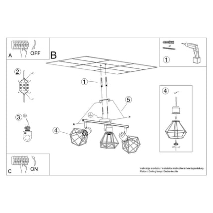Schéma des dimensions du plafonnier ajustable LED 3 spots acier blanc