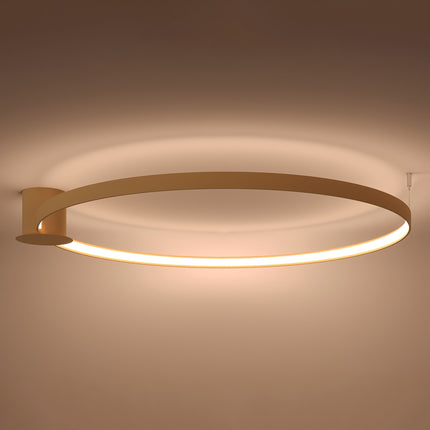 Plafonnier Anneau Solis 110 cm doré allumé, halo LED continu sous l'anneau
