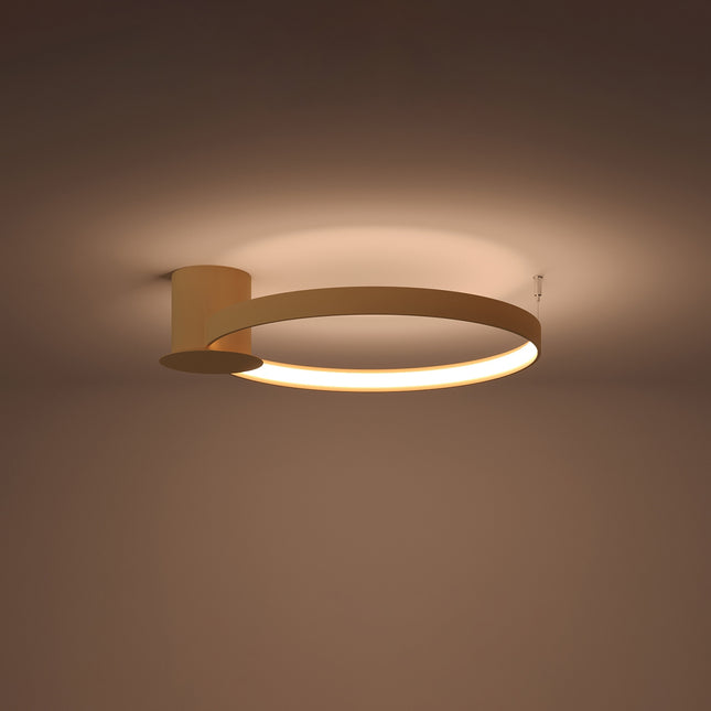 Plafonnier Anneau Solis 55 cm doré allumé, halo LED continu sous l'anneau