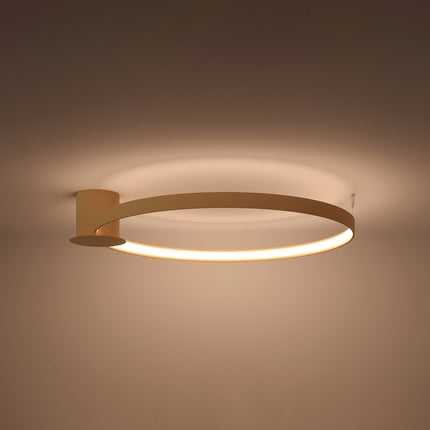 Plafonnier Anneau Solis 78 cm doré allumé, halo LED continu sous l'anneau